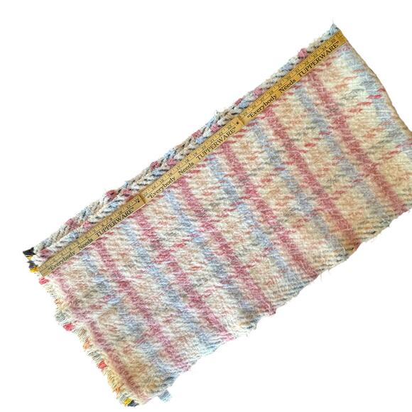Anthropologie Women's Plaid Fringe White Pink Black Blue Yellow Scarf wool blend - Picture 6 of 6